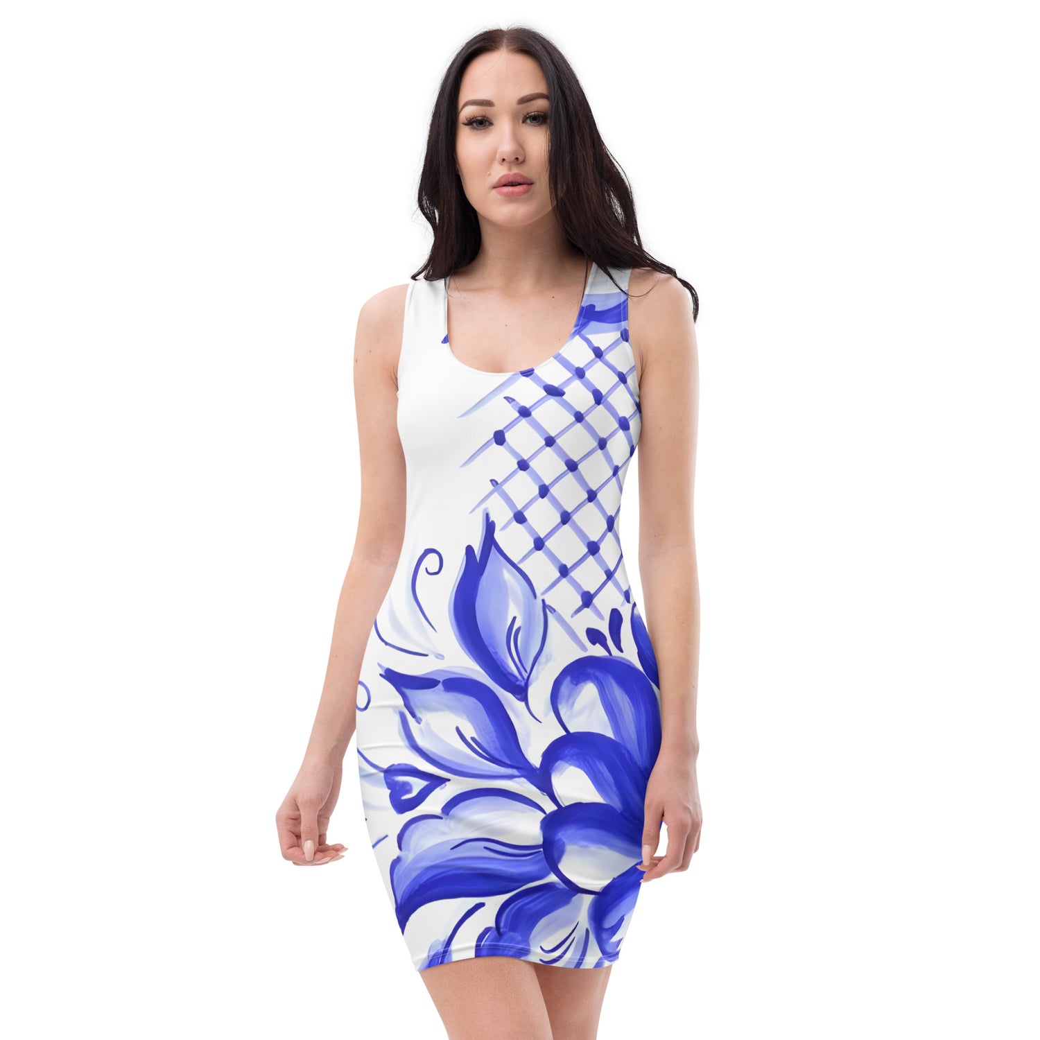 Blue pattern floral Bodycon dress