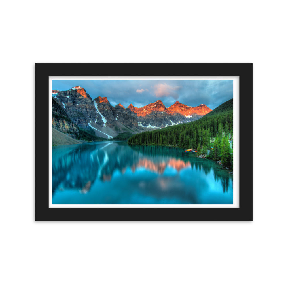 Moraine Lake at sunset Framed matte paper poster