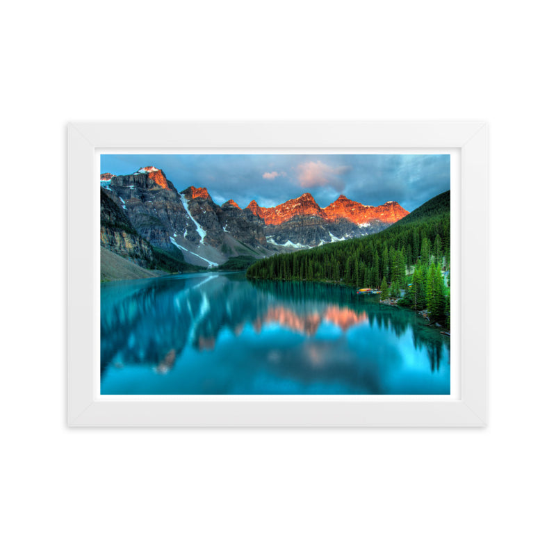 Moraine Lake at sunset Framed matte paper poster