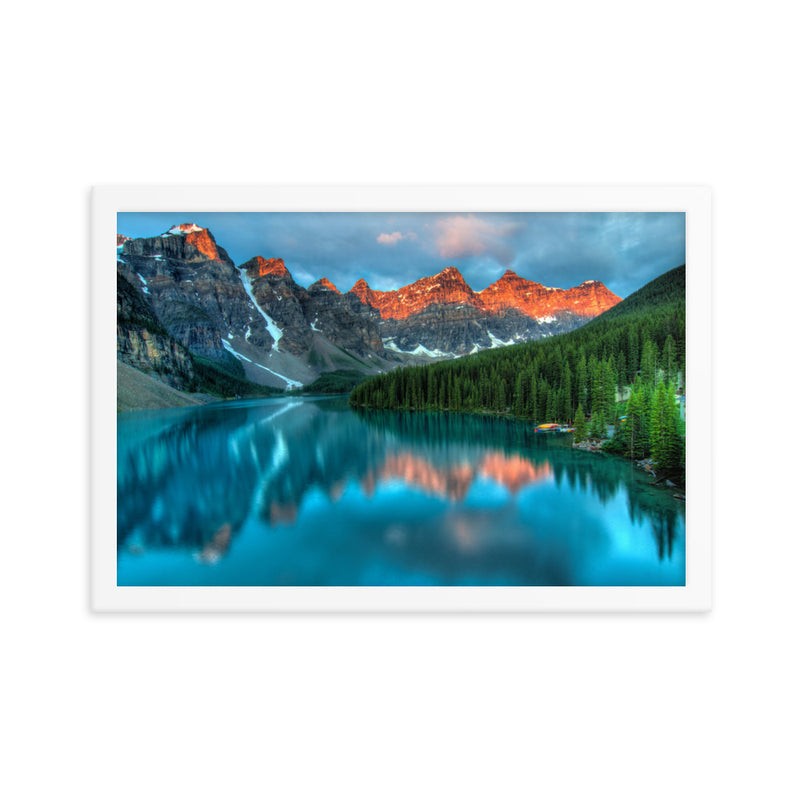 Moraine Lake at sunset Framed matte paper poster