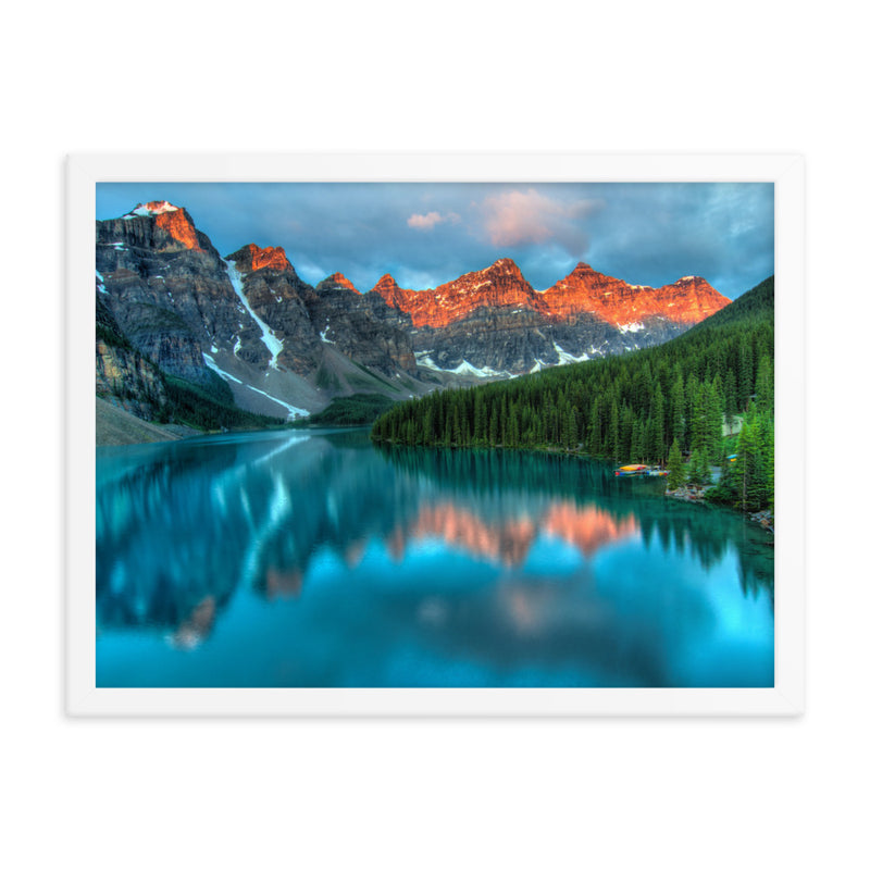 Moraine Lake at sunset Framed matte paper poster