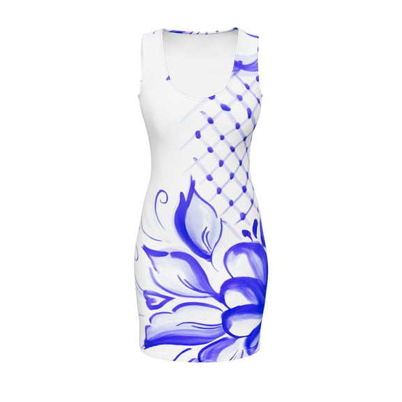 Blue pattern floral Bodycon dress